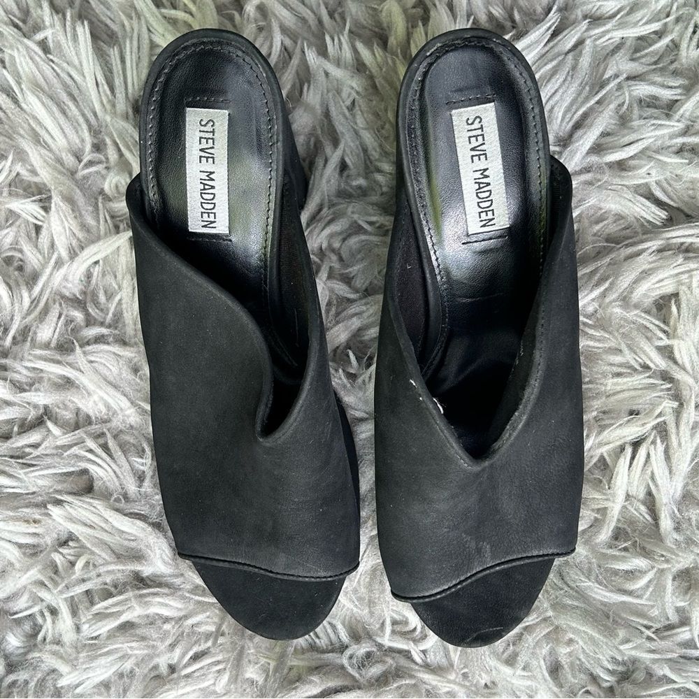 Steve Madden Vista black suede block heel mules women’s shoe size 10 - Picture 3 of 9